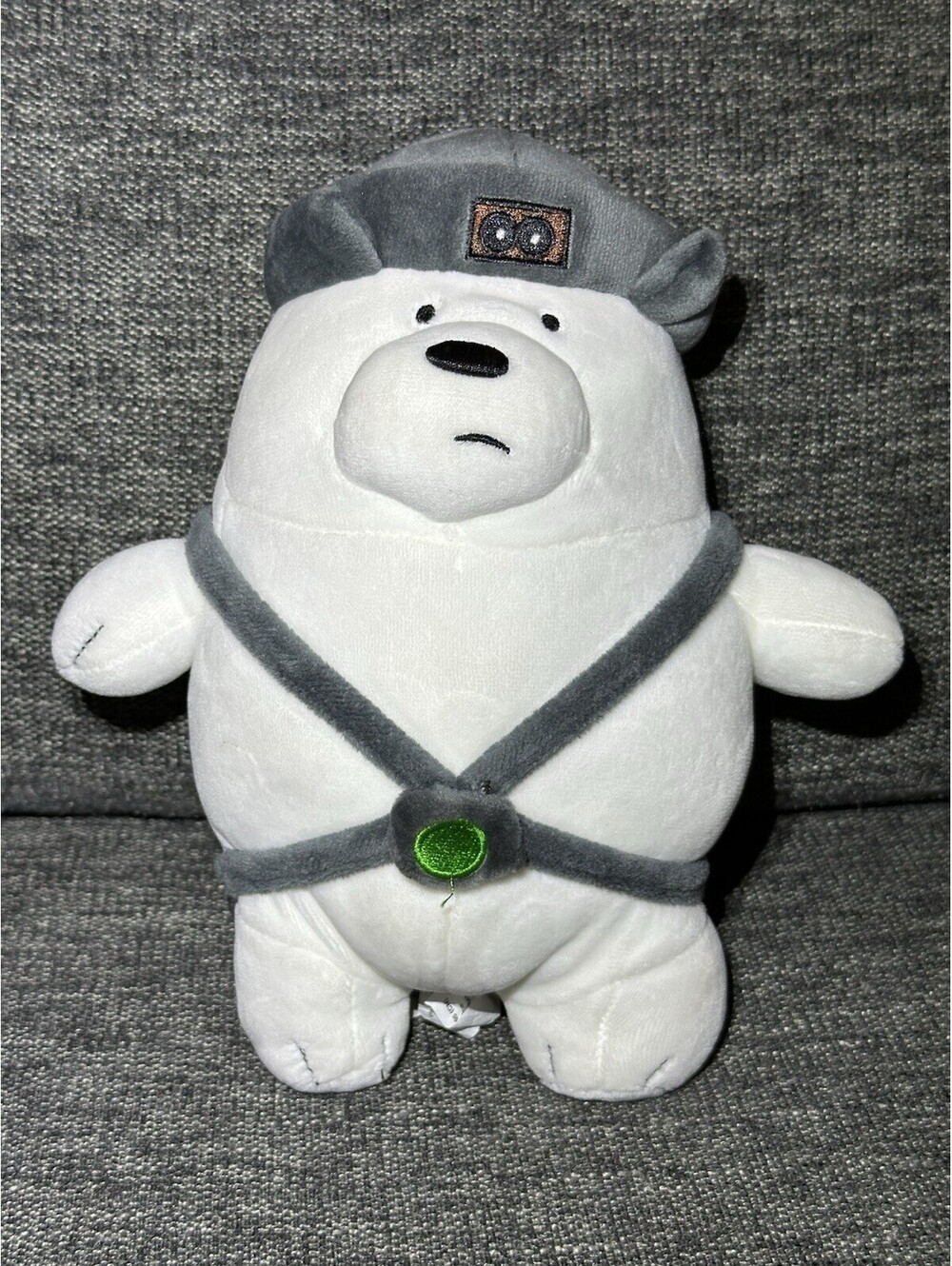 Miniso We Bare Bears Ice Bear Tactical Plush Cartoon Network White Grey 9"